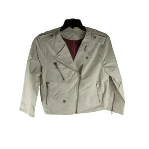 Gap 1969 Womens Jacket Ivory Motorcycle Jacket Long Sleeve Full Zip Pocket XL